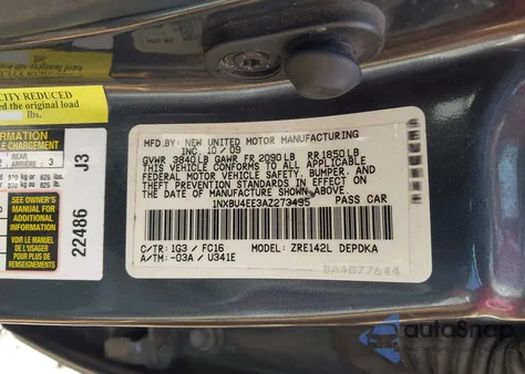 2010 Toyota Corolla Le from USA, damaged, VIN 1NXBU4EE3AZ273495